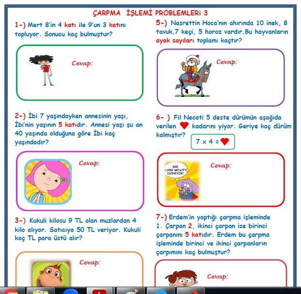 2. Sınıf Matematik Çarpma İşlemi Problemleri 3