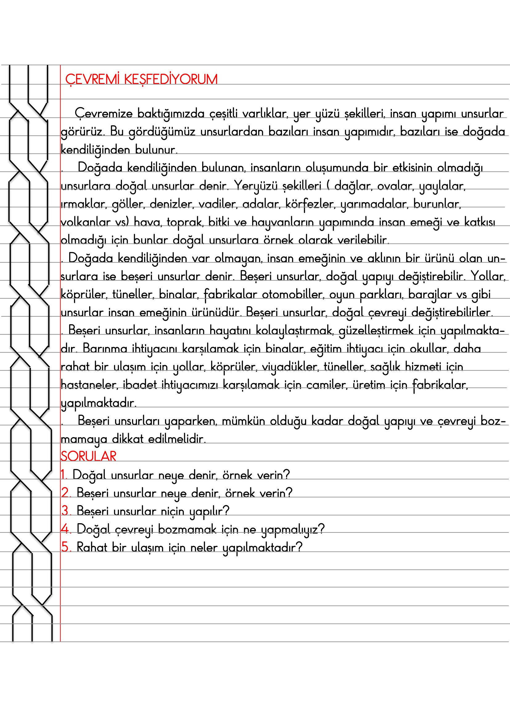4. Sınıf - Sosyal Bilgiler - Çevremi Keşfediyorum Defter Özeti