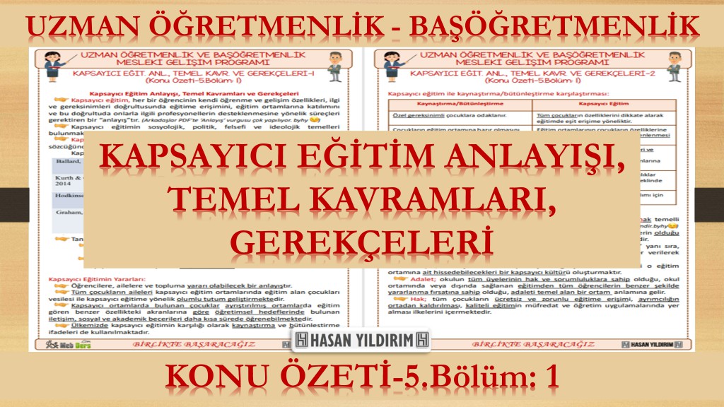 Kapsayıcı Eğitim Anlayışı, Temel Kavramları ve Gerekçeleri (Konu Özeti-5.Bölüm: 1)
