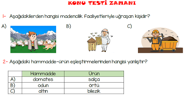 2. Sınıf Hayat Bilgisi Ürettiklerimiz Etkinlik ve Test Çalışması