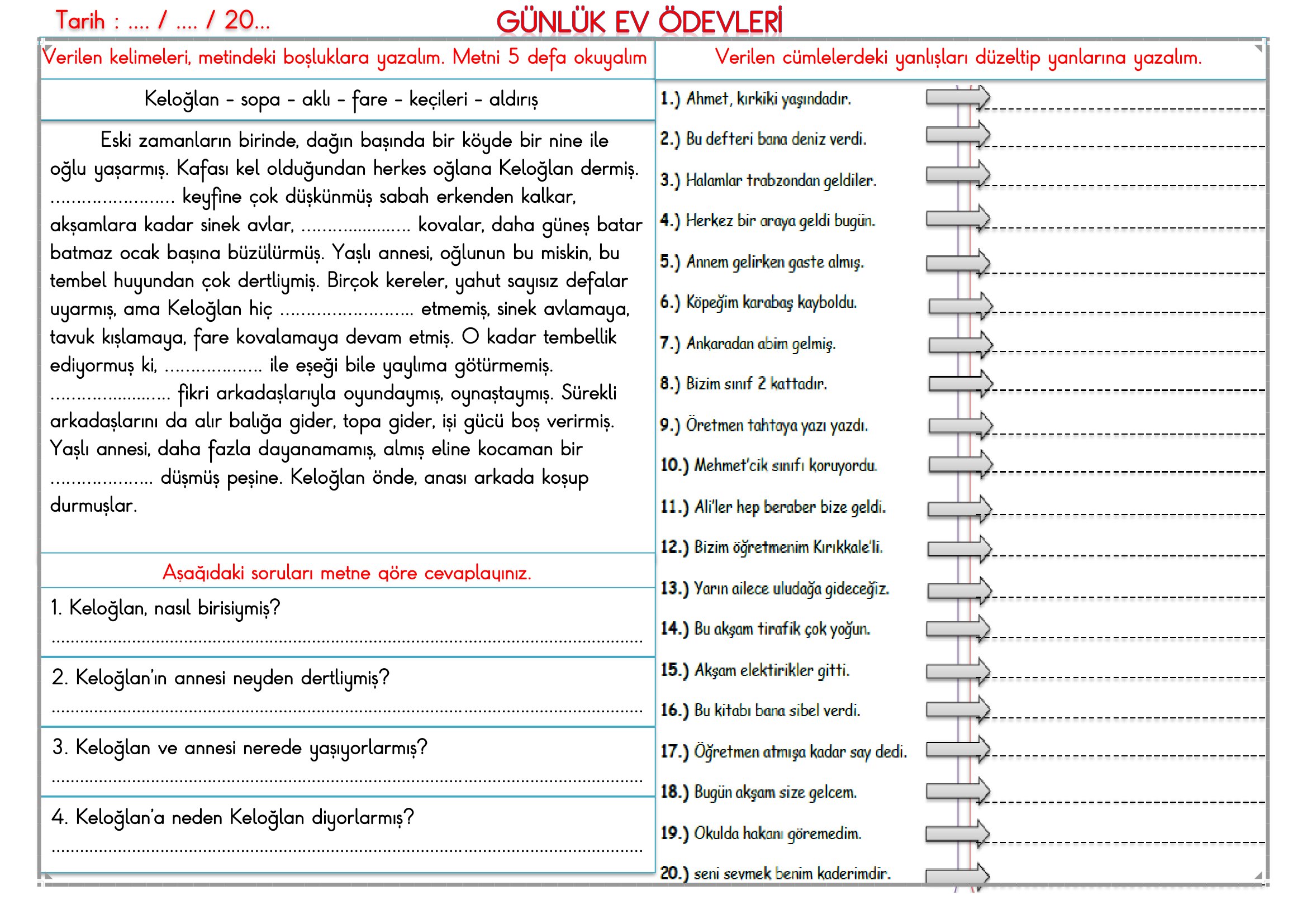 2. Sınıf - 01 Nisan 2026 Günlük Ev Ödevleri