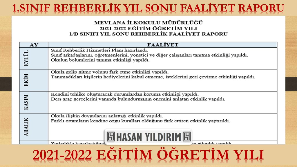 1. Sınıf Rehberlik Yıl Sonu Faaliyet Raporu