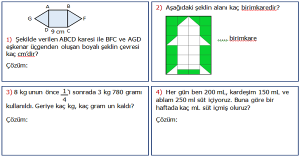 4. Sınıf Matematik 6.Ünite Değerlendirme Etkinliği 1