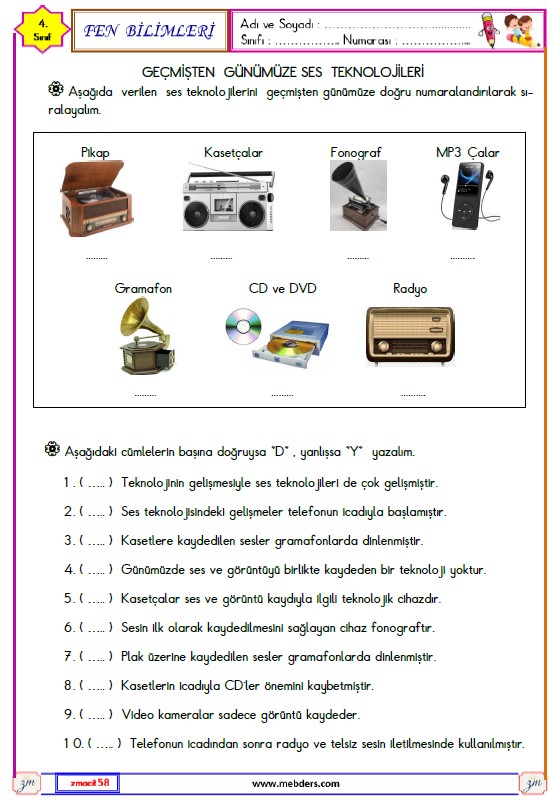 4. Sınıf Fen Bilimleri Ses Teknolojileri Etkinliği 1