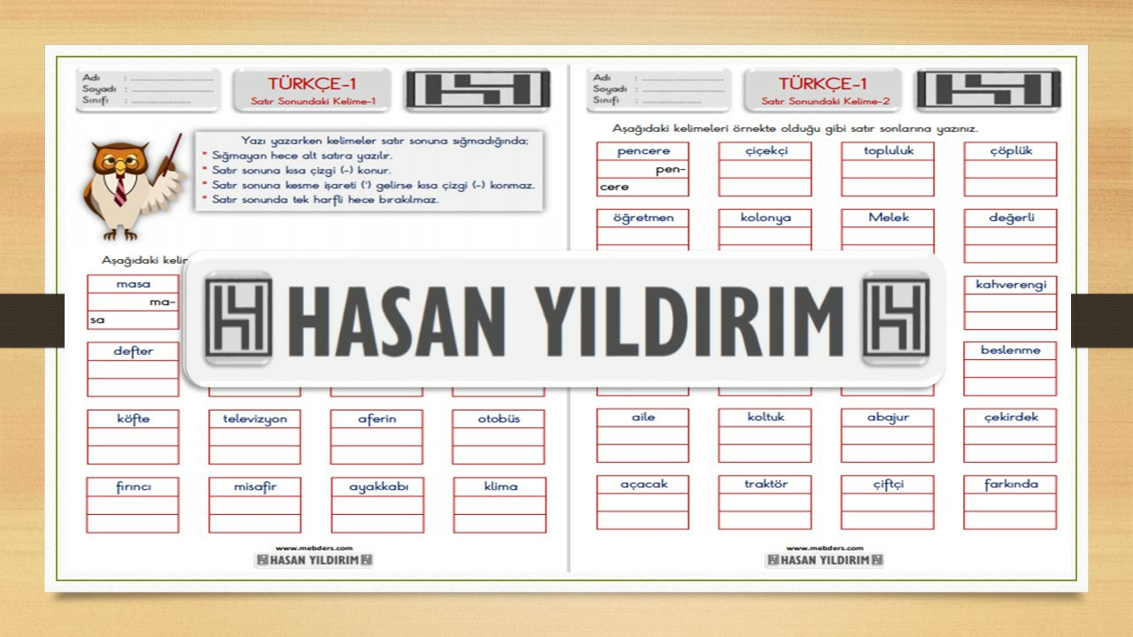 1. Sınıf Türkçe Satır Sonuna Sığmayan Kelimeler Etkinlik Sayfaları