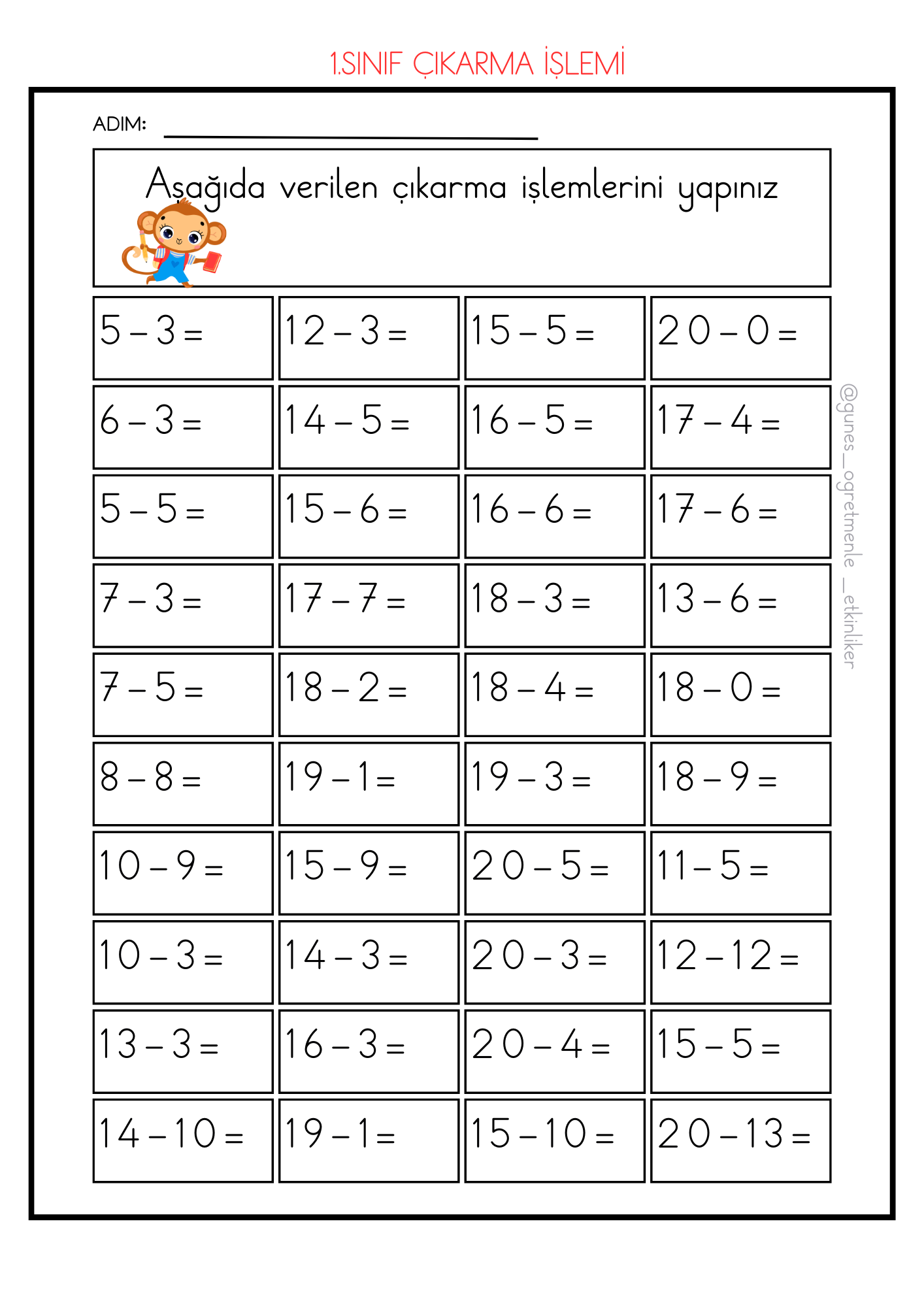 1. Sınıf Matematik Çıkarma İşlemi