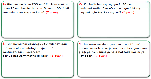 4. Sınıf Matematik Uzunluk Ölçüleri Problemleri-2