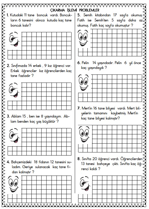 1. Sınıf Matematik Çıkarma İşlemi Problemler Etkinliği 18