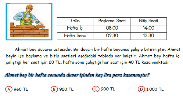 3. Sınıf Matematik Zamanı Ölçme Yeni Nesil Sorular