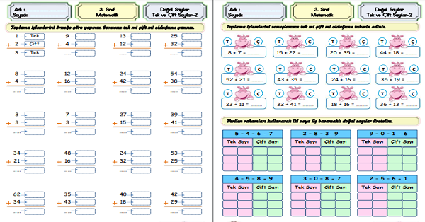 3. Sınıf Matematik Toplamları Tek ve Çift Sayılar-2