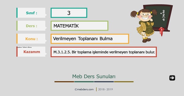 3. Sınıf Matematik Verilmeyen Toplananı Bulma Sunusu