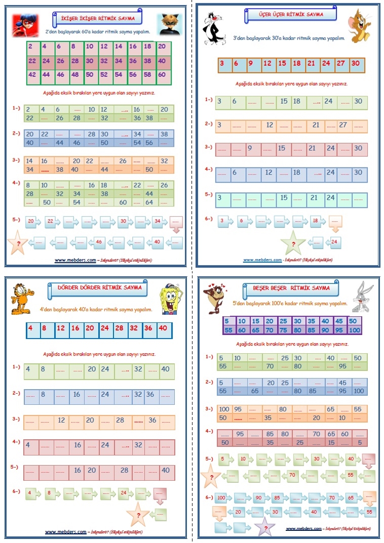 2. Sınıf Matematik Dersi Ritmik Saymalar (4 SAYFA)