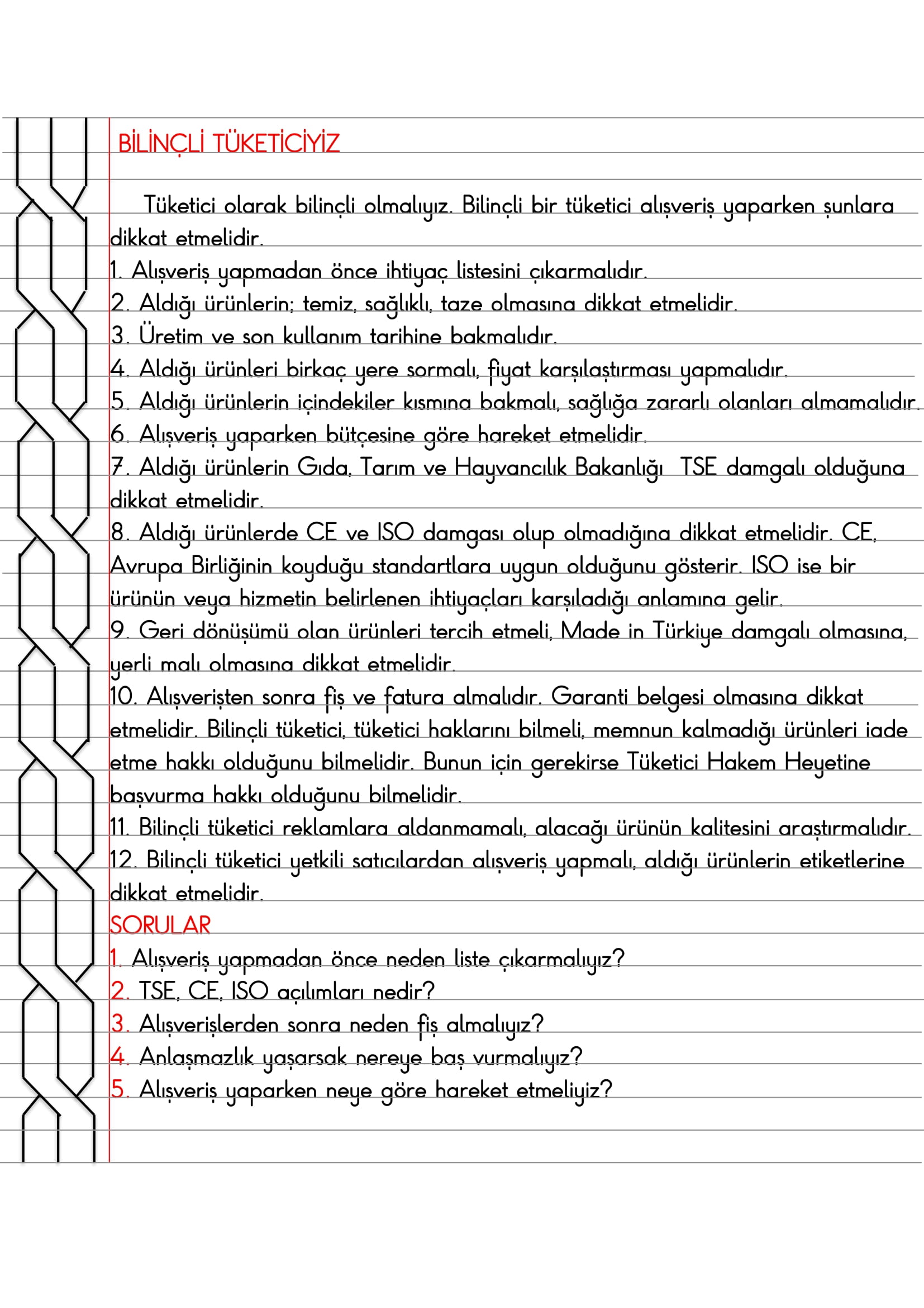 4. Sınıf - Sosyal Bilgiler - Bilinçli Tüketiciyiz Defter Özeti