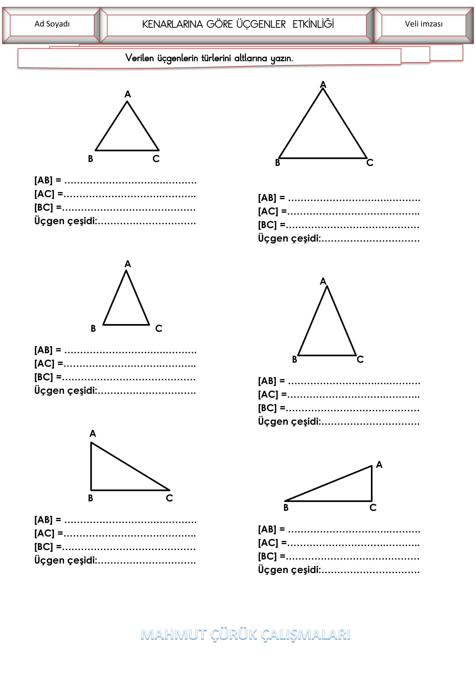 4. Sınıf - Matematik Kenarlarına Göre Üçgenler Etkinliği-1
