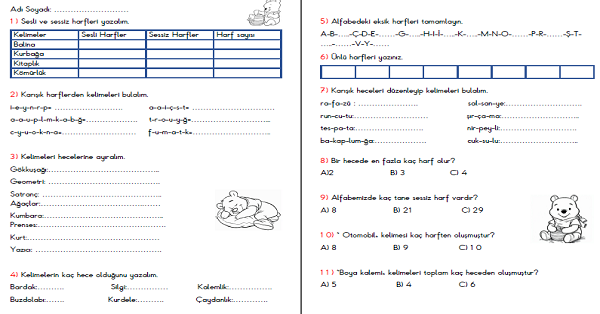 2. Sınıf Türkçe Harf Ve Hece Bilgisi Çalışma Kağıdı