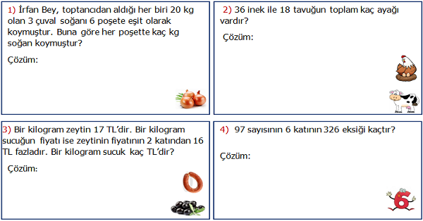 3. Sınıf Matematik Karışık Problemler Etkinliği 1