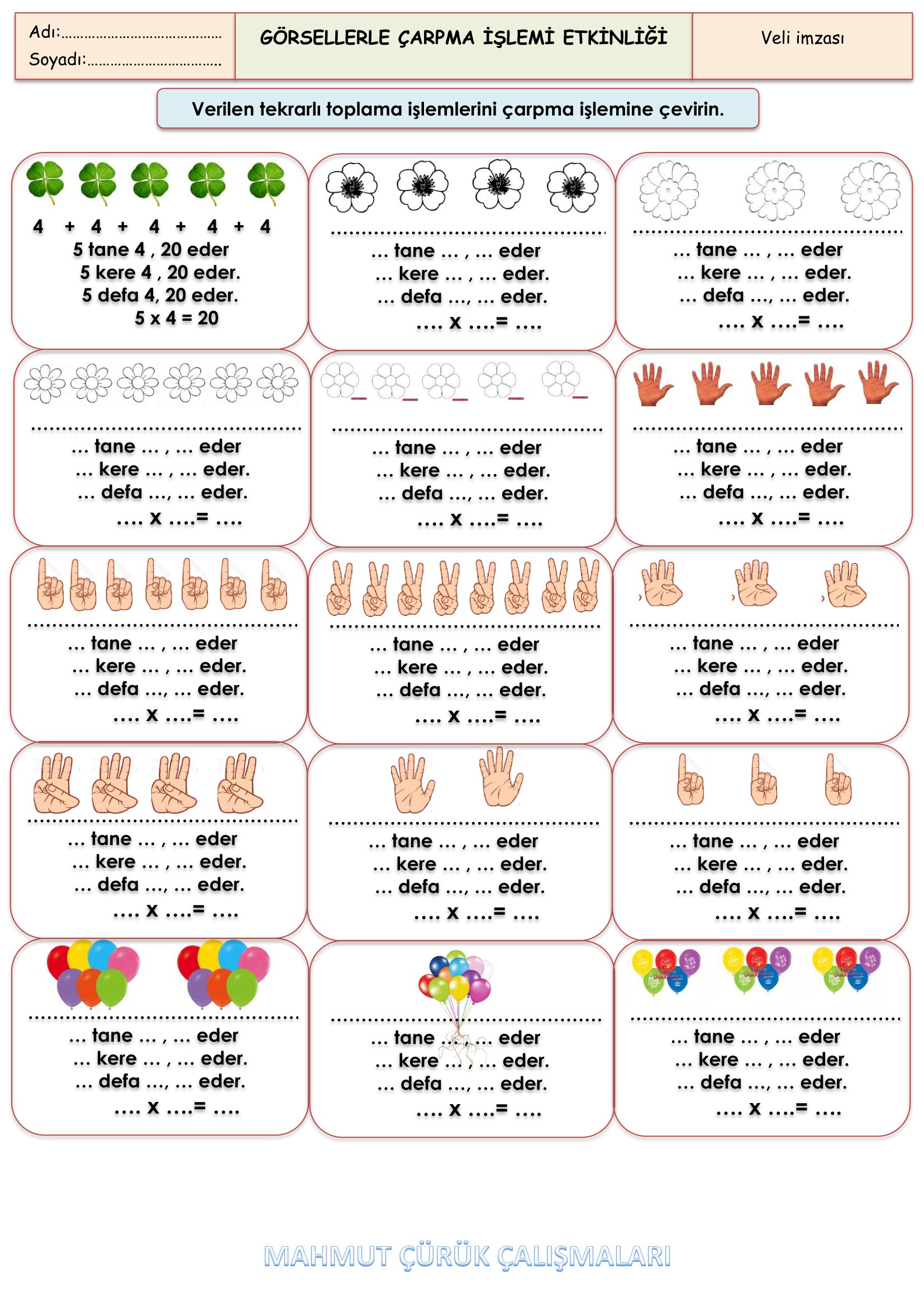 2. Sınıf - Matematik Görsellerle Çarpma İşlemi Etkinliği