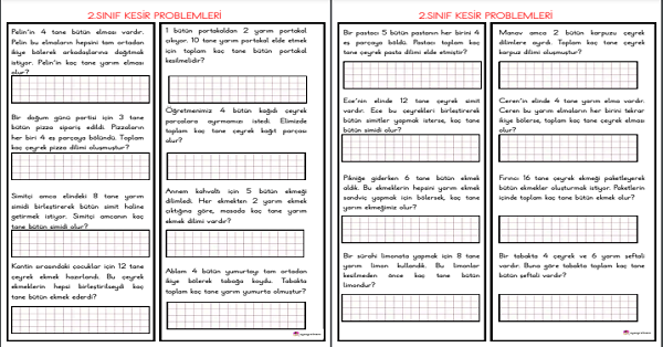 2. Sınıf Matematik Kesir Problemleri (Bütün-Yarım-Çeyrek)-3