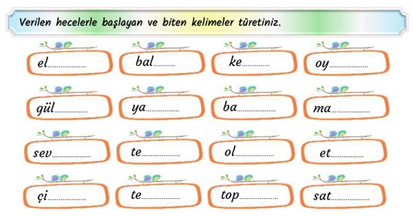 2. Sınıf Türkçe Hece Bilgisi Etkinliği -5