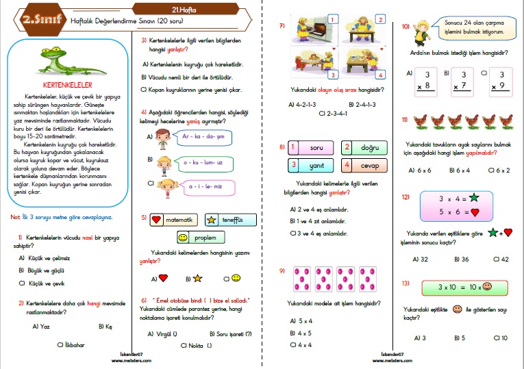 2. Sınıf Haftalık Değerlendirme Testi - 21.Hafta (20-24 Şubat)