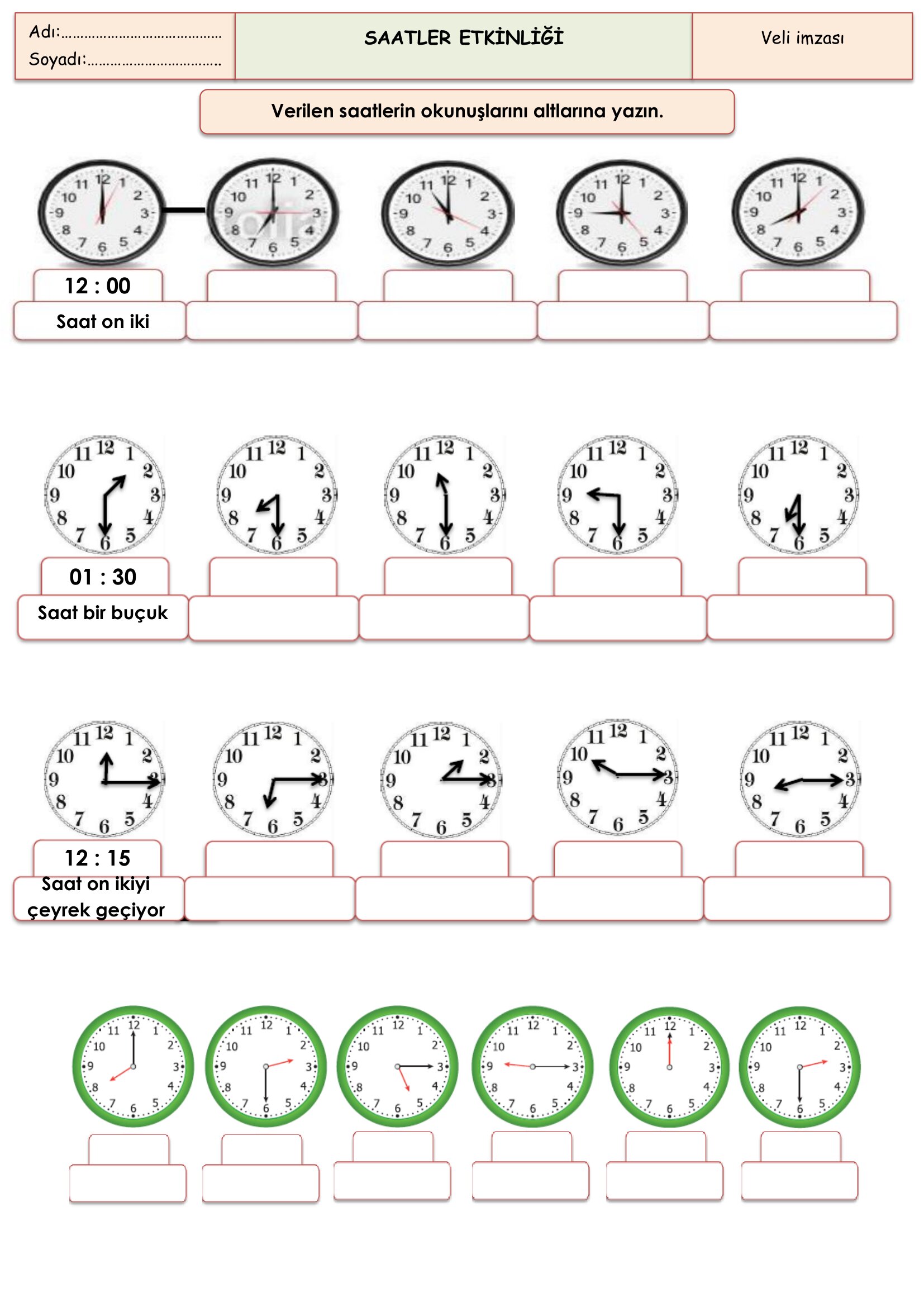 2. Sınıf - Matematik - Saatler Etkinliği