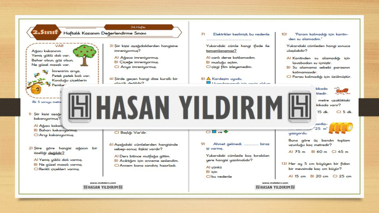 2. Sınıf Haftalık Değerlendirme Testi-34.Hafta(7-11 Haziran)