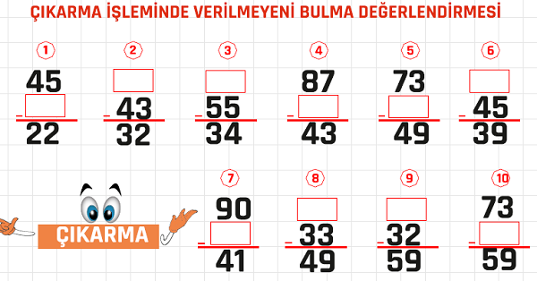 2. Sınıf Matematik Çıkarma İşleminde Verilmeyeni Bulma Etkinliği