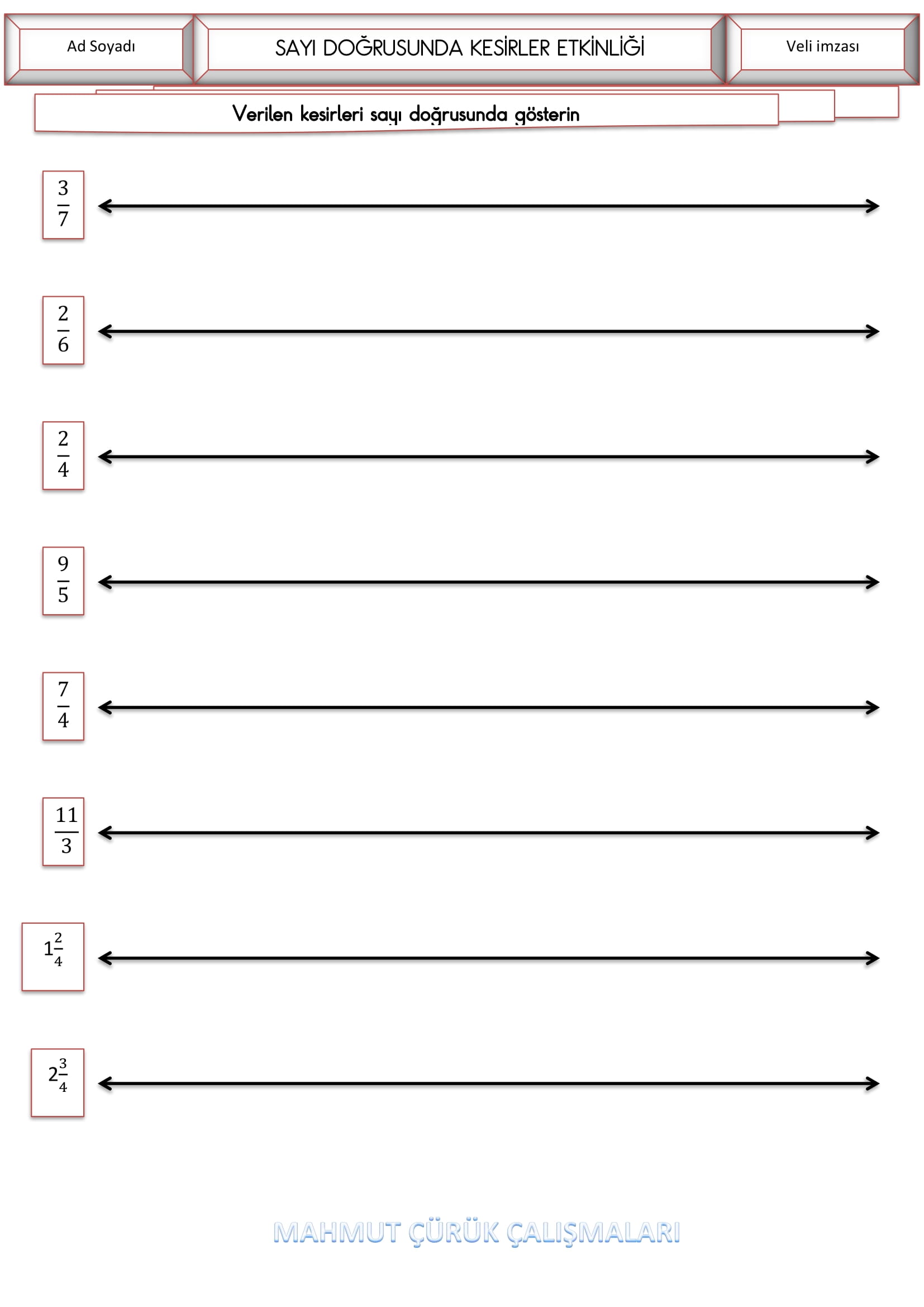 4. Sınıf - Matematik Sayı Doğrusunda Kesirler Etkinliği
