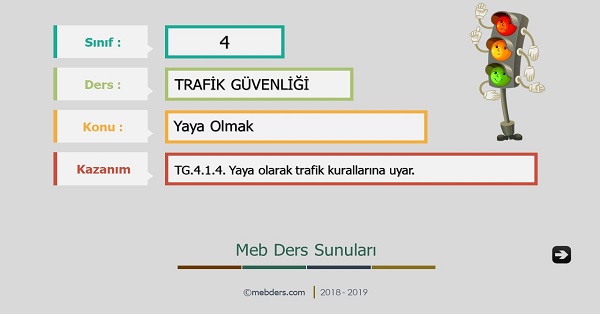 4. Sınıf Trafik Güvenliği Yaya Olmak Sunusu