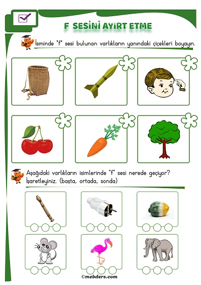 1. Sınıf İlkokuma F Sesi Ayırt Etme Etkinliği