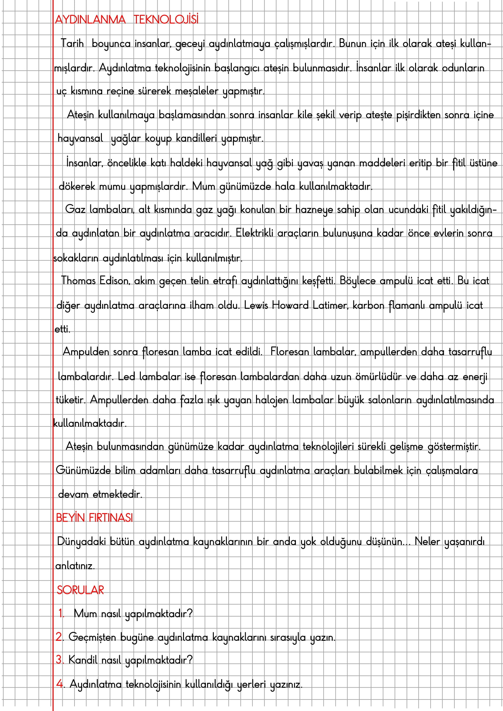 4. Sınıf Fen Bilimleri Aydınlatma Teknolojisi Konu Anlatımı