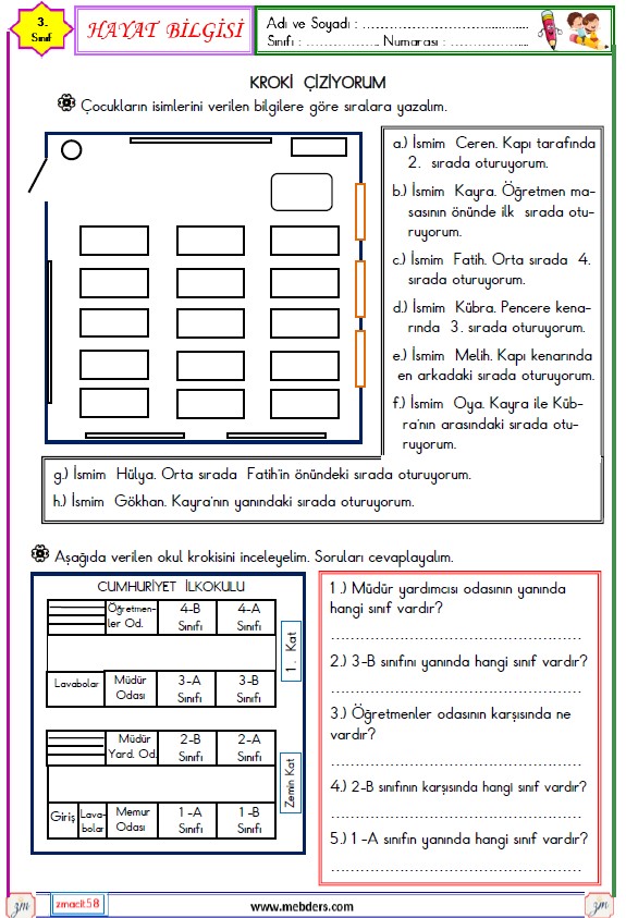 3. Sınıf Hayat Bilgisi Kroki Çiziyorum Etkinliği