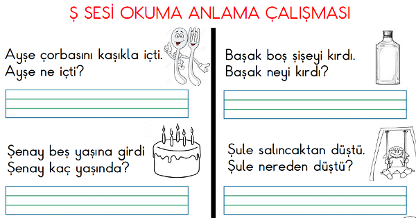 1. Sınıf İlk Okuma Yazma (Ş-ş Sesi) Okuma-Anlama Çalışması
