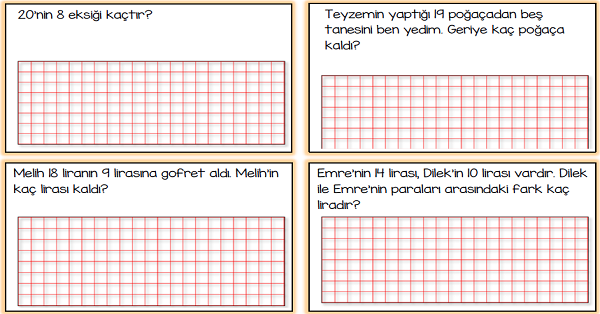 1. Sınıf Matematik Çıkarma İşlemi Problemleri