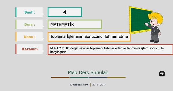 4. Sınıf Matematik Toplama İşleminin Sonucunu Tahmin Etme Sunusu