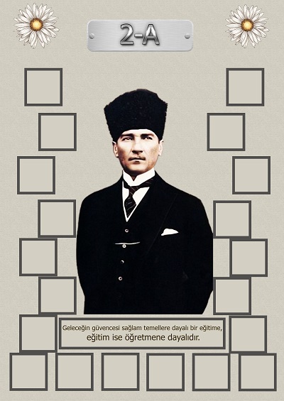 Model 15, 2A şubesi için Atatürk temalı, fotoğraf eklemeli kapı süslemesi - 20 öğrencilik