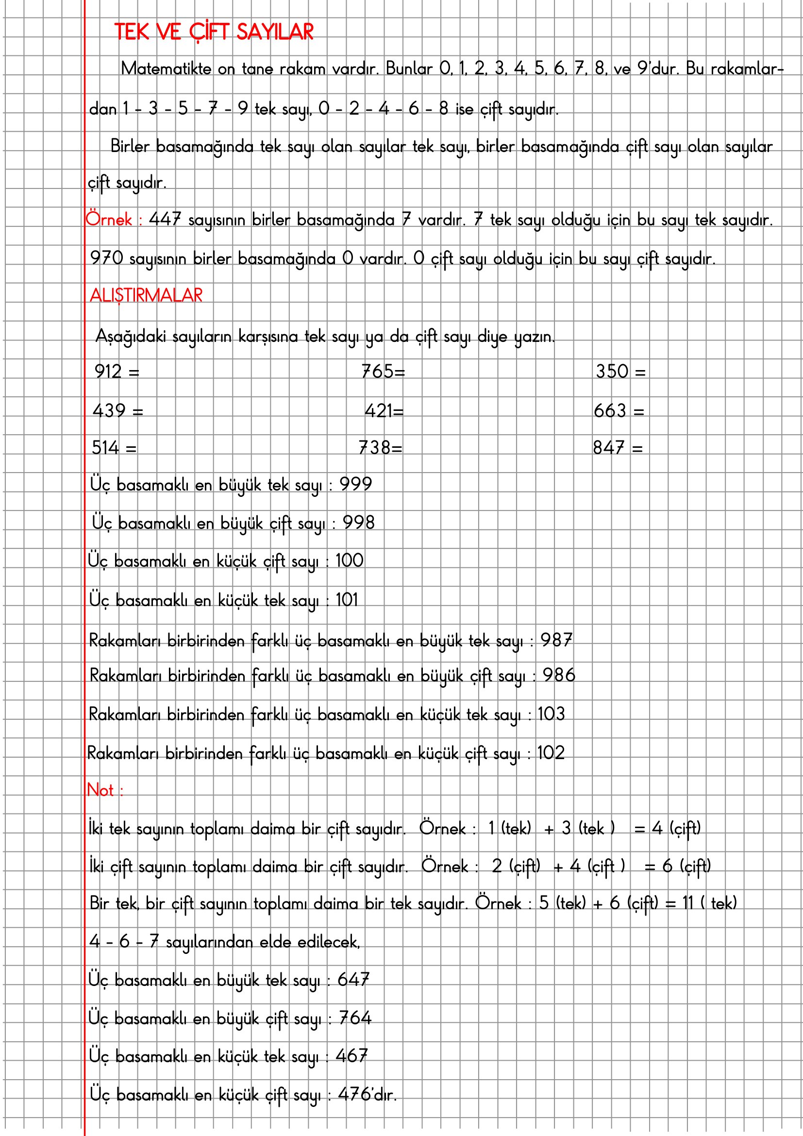 3.Sınıf Matematik Kareli Defterde Tek ve Çift Sayılar Konu Anlatımı