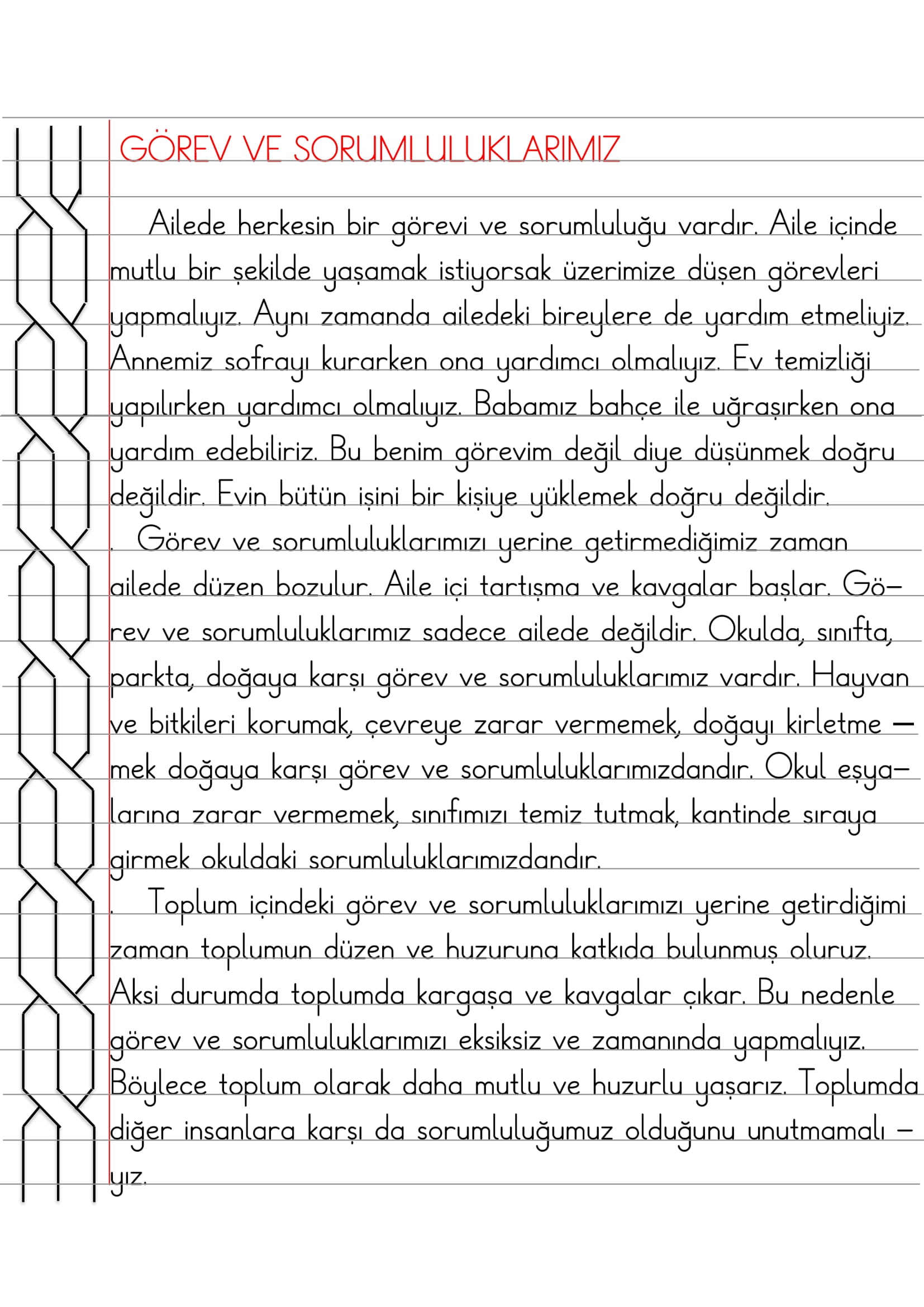 2. Sınıf - Hayat Bilgisi Görevim Sorumluluğum Defter Özeti