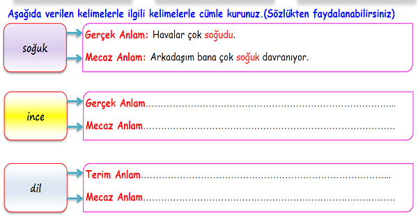 4. Sınıf Türkçe Gerçek-Mecaz-Terim Anlamı-3