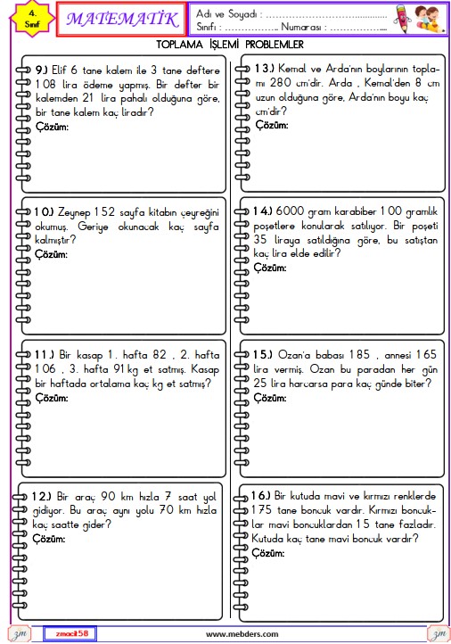 4. Sınıf Matematik Bölme İşlemi Problemleri Etkinliği 2