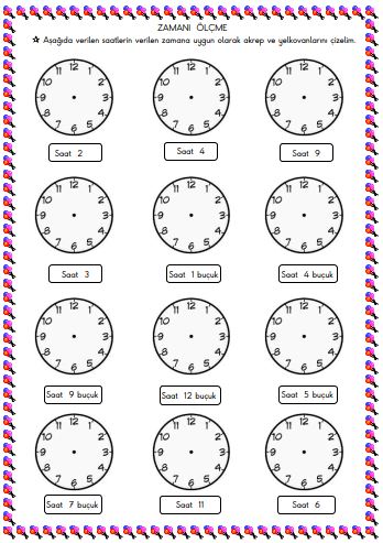 1. Sınıf Matematik Zamanı Ölçme ve Saat Etkinliği 4