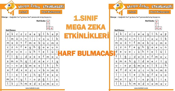 1. Sınıf Mega Zeka Etkinliği - Harf Bulmacası