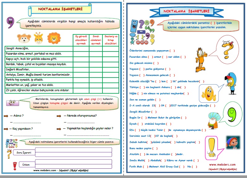 2. Sınıf Türkçe Noktalama İşaretleri Etkinlik Çalışması (4 Sayfa)