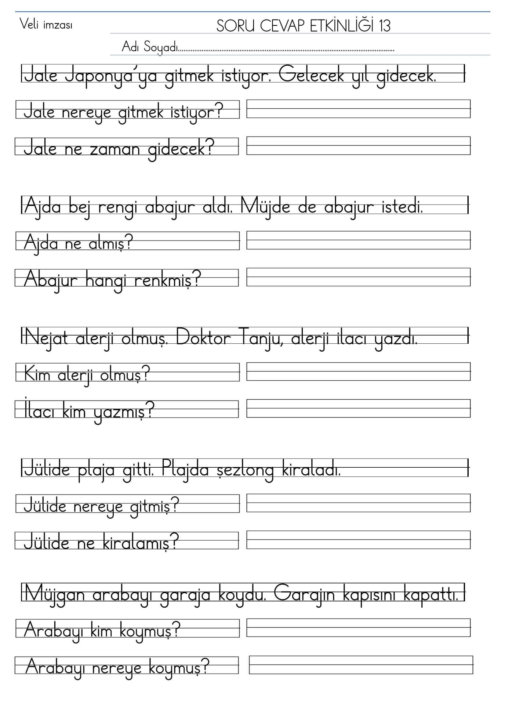 1. Sınıf İlk Okuma Yazma J-j Sesi Kısa Soru Cevap Etkinliği 13