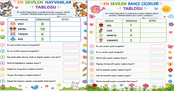 1. Sınıf Matematik Veri Toplama ve Değerlendirme - Tablo Okuma 6