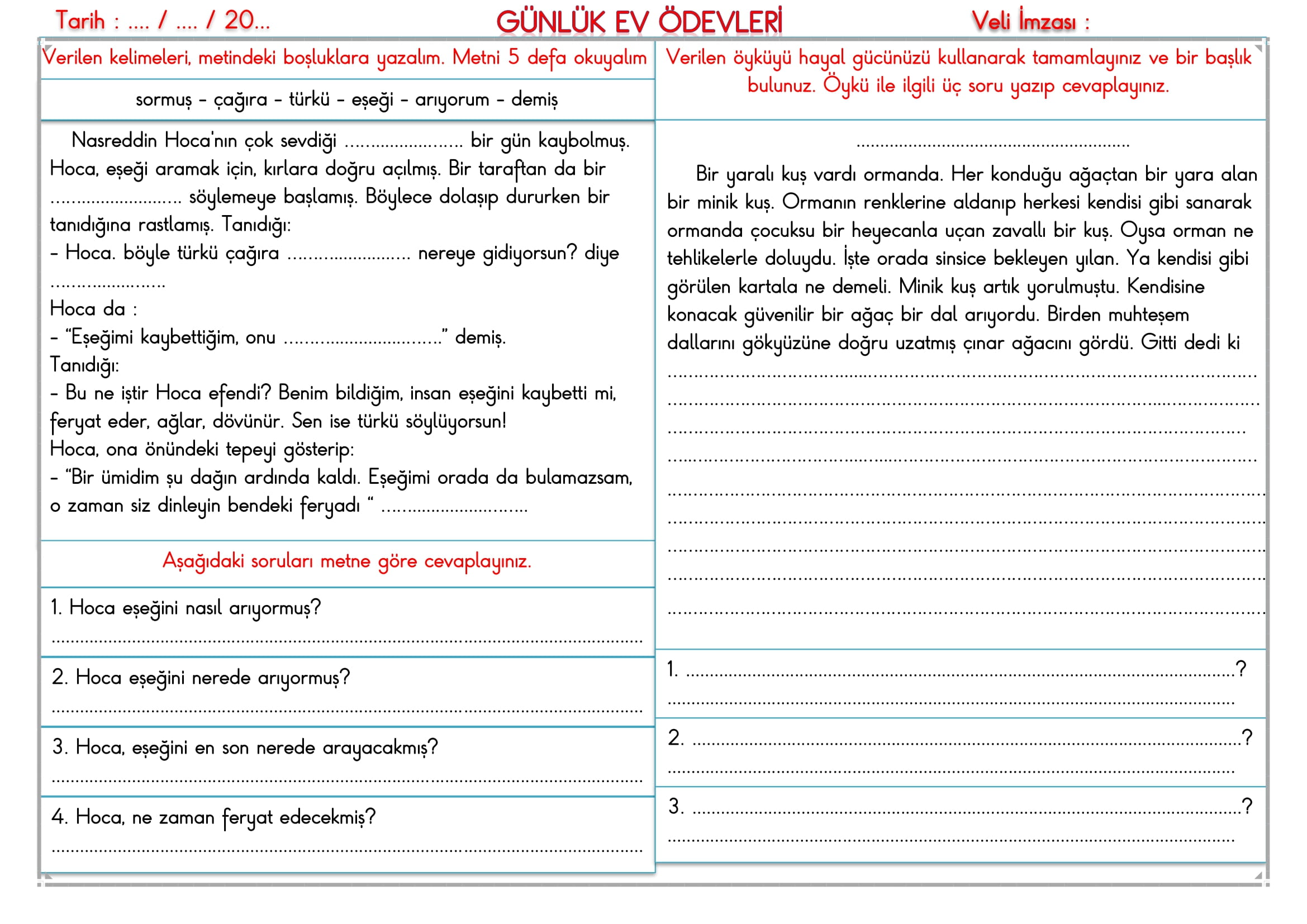 2. Sınıf 25 Kasım 2024 Günlük Ev Ödevi