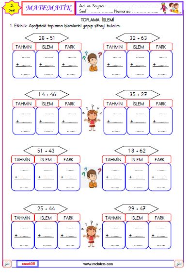 2. Sınıf Matematik Toplama İşlemi Sonucunu Tahmin Etme Etkinliği 2