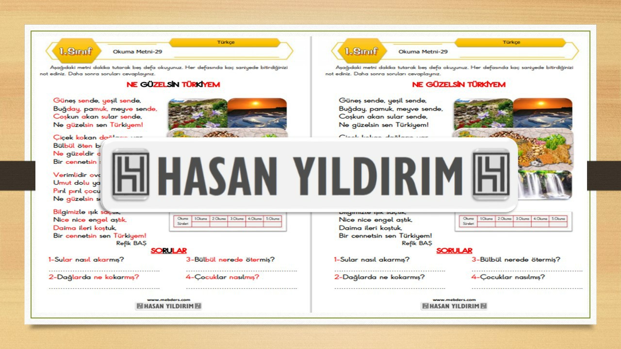 1. Sınıf Türkçe Okuma Metni-29 (Ne Güzelsin Türkiyem)
