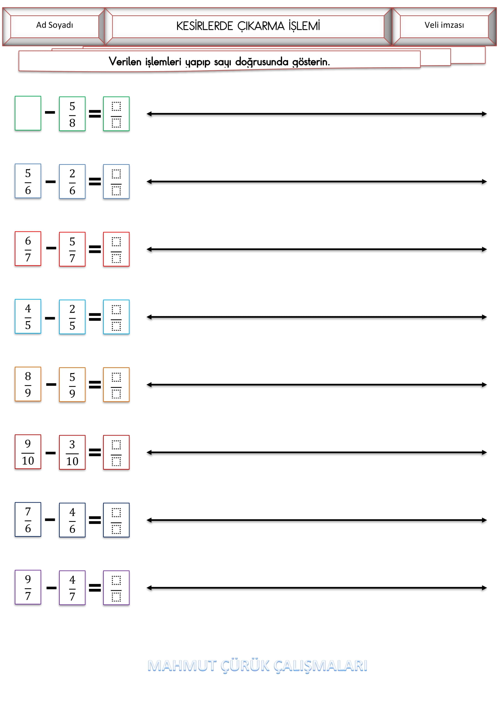 4. Sınıf - Matematik Kesirlerde Çıkarma İşlemi Etkinliği