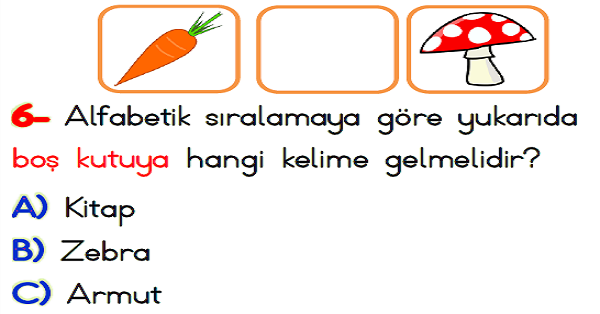 1. Sınıf Türkçe Alfabetik Sıralama Yaprak Test-1